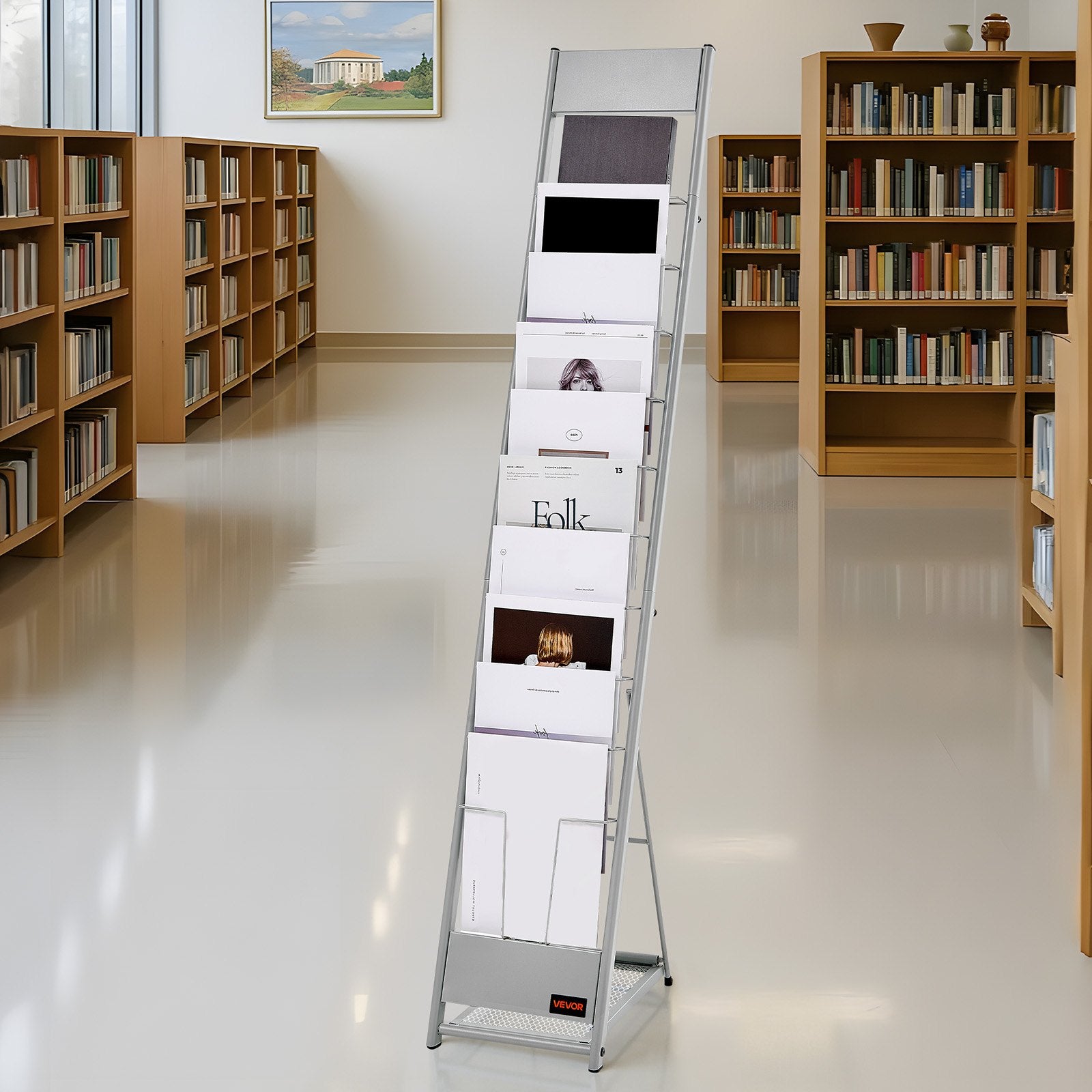 Brochure Display Rack, 10 Pockets Magazine Literature Display Stand, Portable Floor Standing Magazine Rack, V952-WJZSXLDSDZS4EKNWY001V0