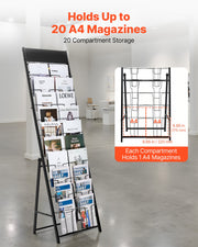 Brochure Display Rack, 20 Pockets Magazine Literature Display Stand, Portable Floor Standing Magazine Rack, V952-WJZSXLDSZJS2CXBZV001V0