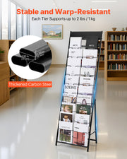 Brochure Display Rack, 20 Pockets Magazine Literature Display Stand, Portable Floor Standing Magazine Rack, V952-WJZSXLDSZJS2CXBZV001V0