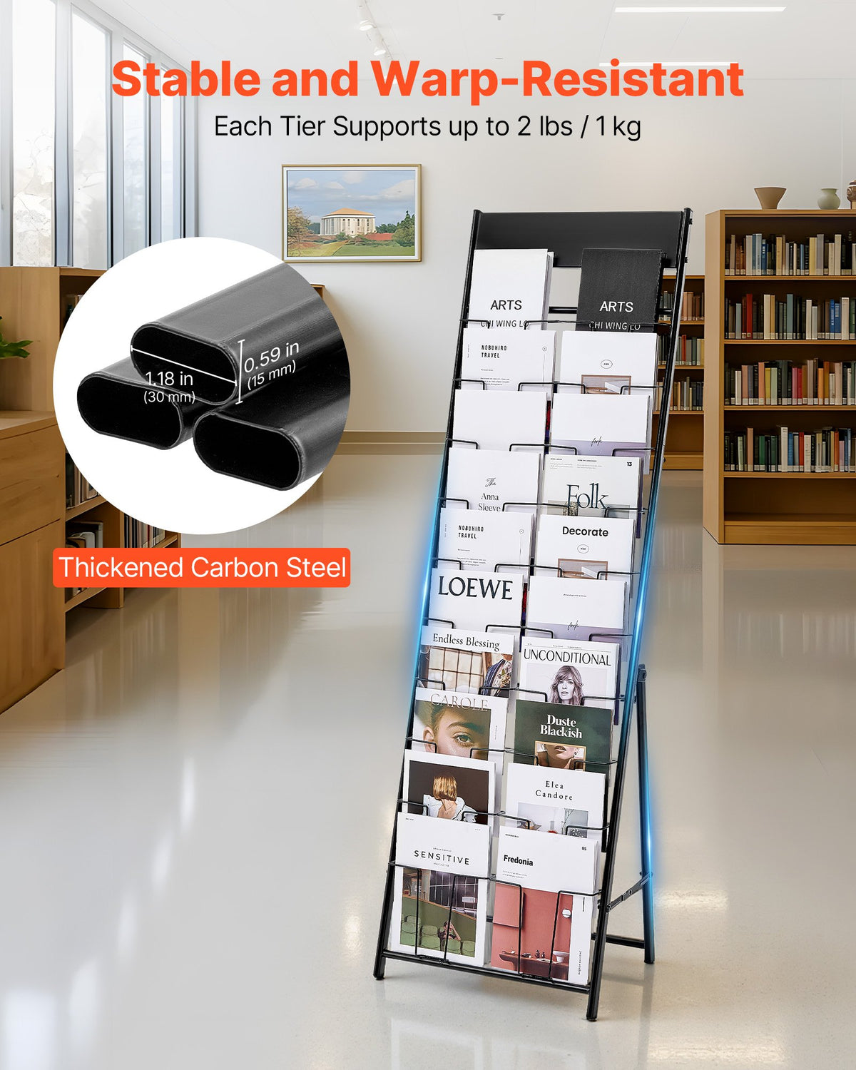 Brochure Display Rack, 20 Pockets Magazine Literature Display Stand, Portable Floor Standing Magazine Rack, V952-WJZSXLDSZJS2CXBZV001V0