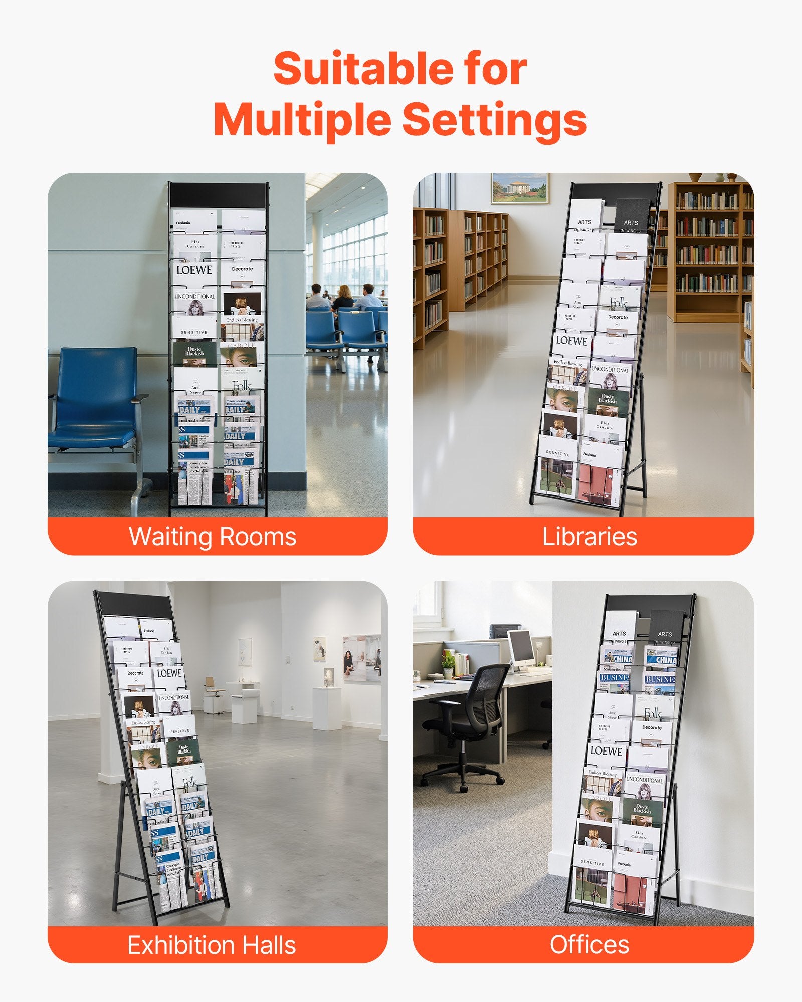 Brochure Display Rack, 20 Pockets Magazine Literature Display Stand, Portable Floor Standing Magazine Rack, V952-WJZSXLDSZJS2CXBZV001V0
