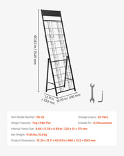 Brochure Display Rack, 20 Pockets Magazine Literature Display Stand, Portable Floor Standing Magazine Rack, V952-WJZSXLDSZJS2CXBZV001V0
