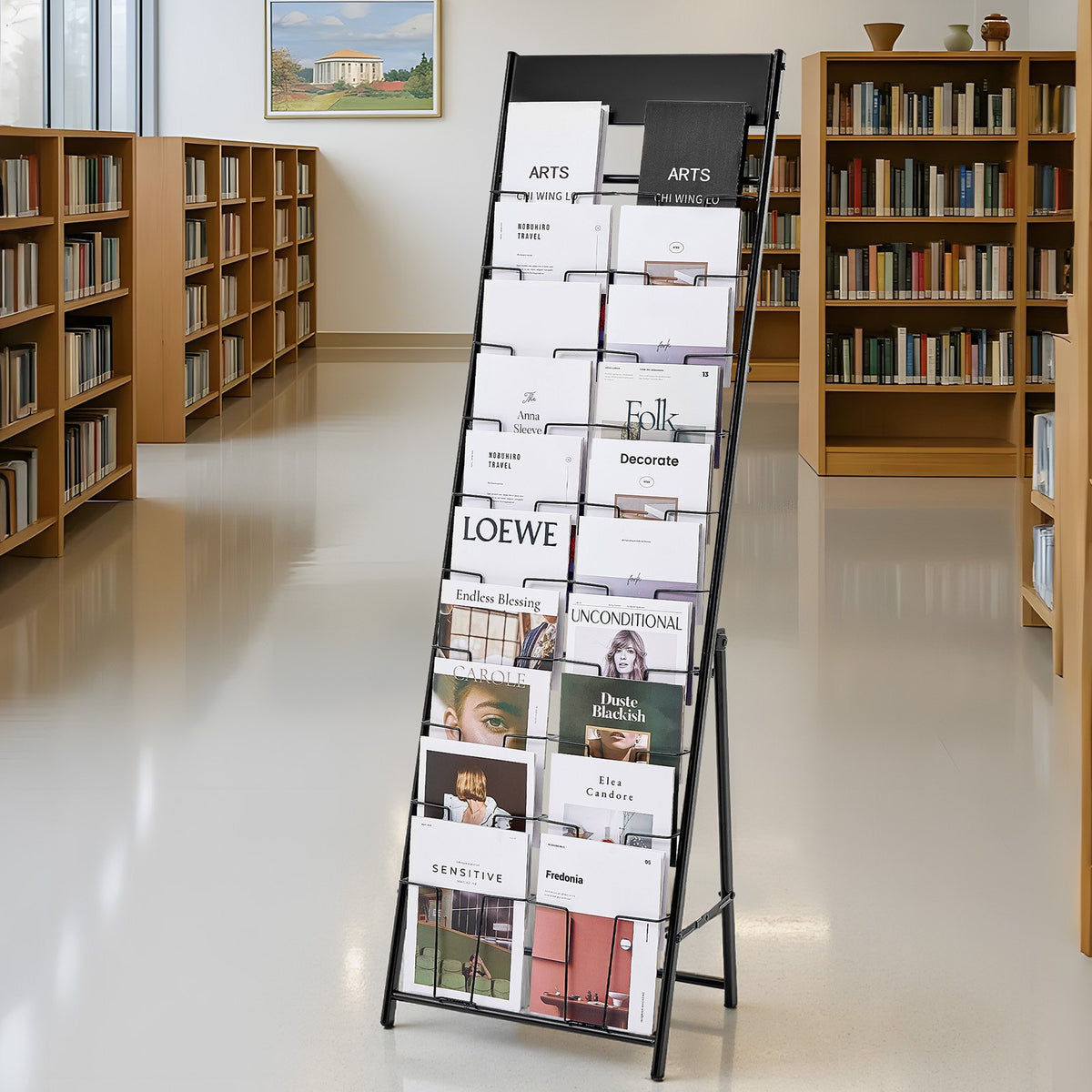 Brochure Display Rack, 20 Pockets Magazine Literature Display Stand, Portable Floor Standing Magazine Rack, V952-WJZSXLDSZJS2CXBZV001V0