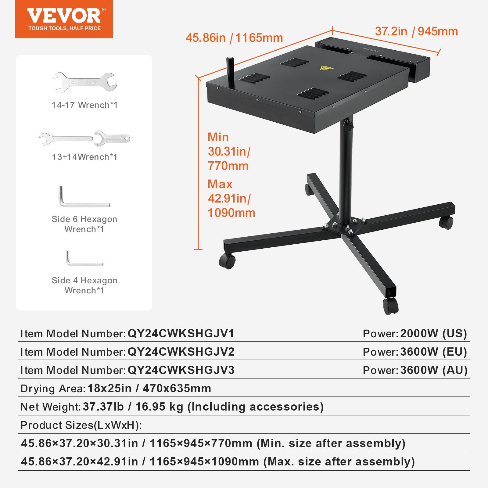 Flash Dryer, 18 x 25 inch Flash Dryer for Screen Printing, 0-750 degrees F Temperature Control, High Power V952-WKSWBHGJ18X2I5NP8V3