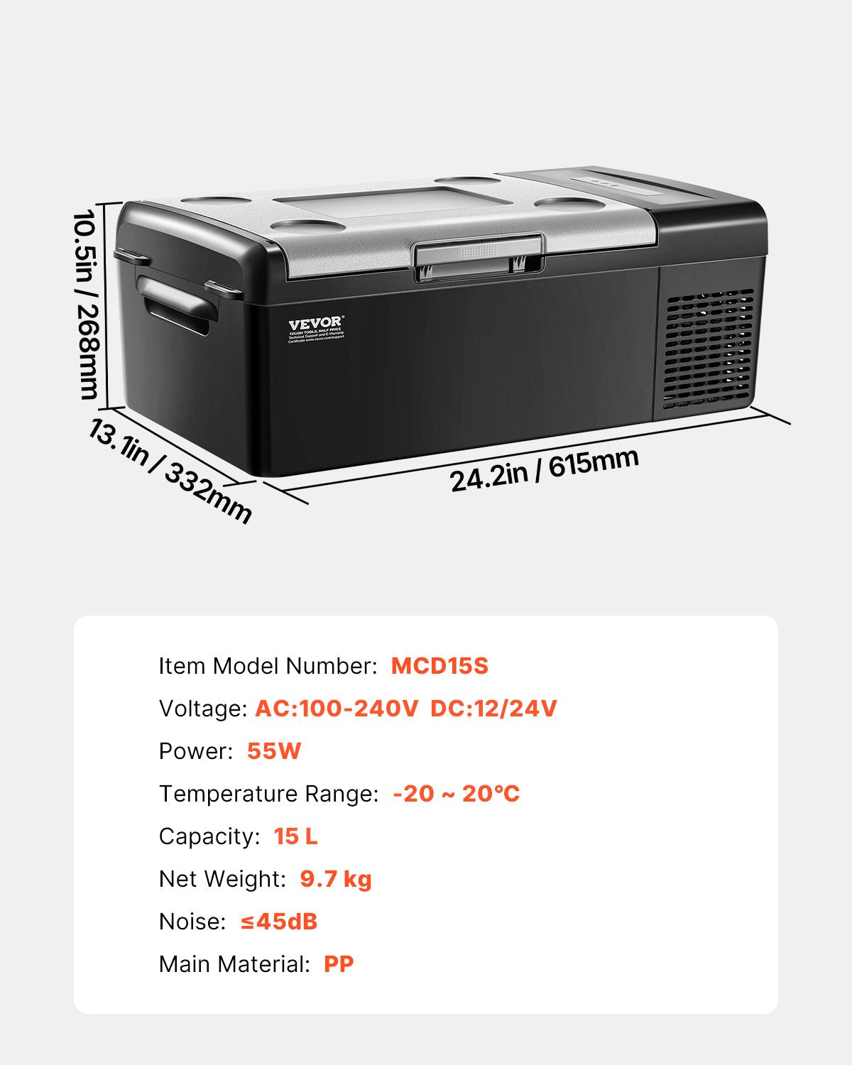 Portable Car Refrigerator Freezer Compressor 15L Single Zone for Car Home V952-WLCZBXX15LDMAC49OV3