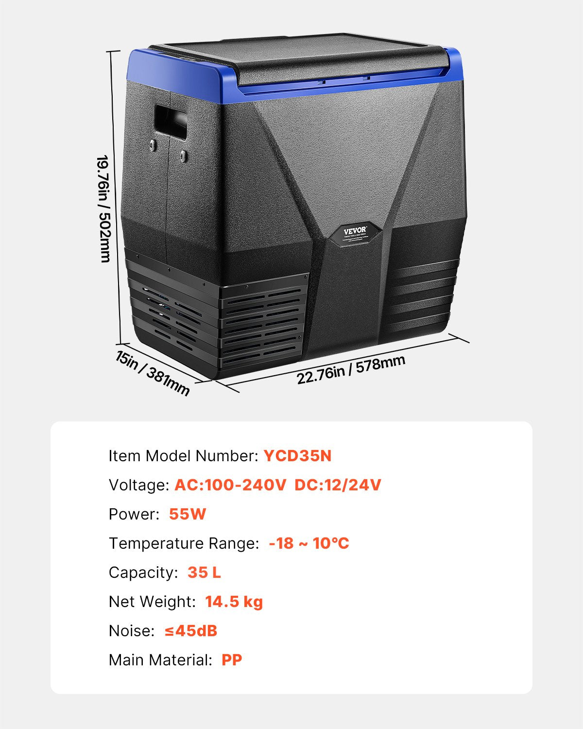 Portable Car Refrigerator Freezer Compressor 35L Single Zone for Car Home V952-WLCZBXX35LDMYFVEFV3
