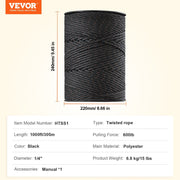 Electric Fence Wire, 1000Ft 305M Portable Polywire, 1/4" Diameter 2 Copper Strands for Reliable Conductivity V952-WLDXJSKJSK10BKJL6Y3