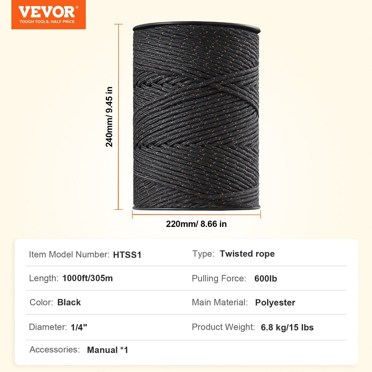 Electric Fence Wire, 1000Ft 305M Portable Polywire, 1/4" Diameter 2 Copper Strands for Reliable Conductivity V952-WLDXJSKJSK10BKJL6Y3