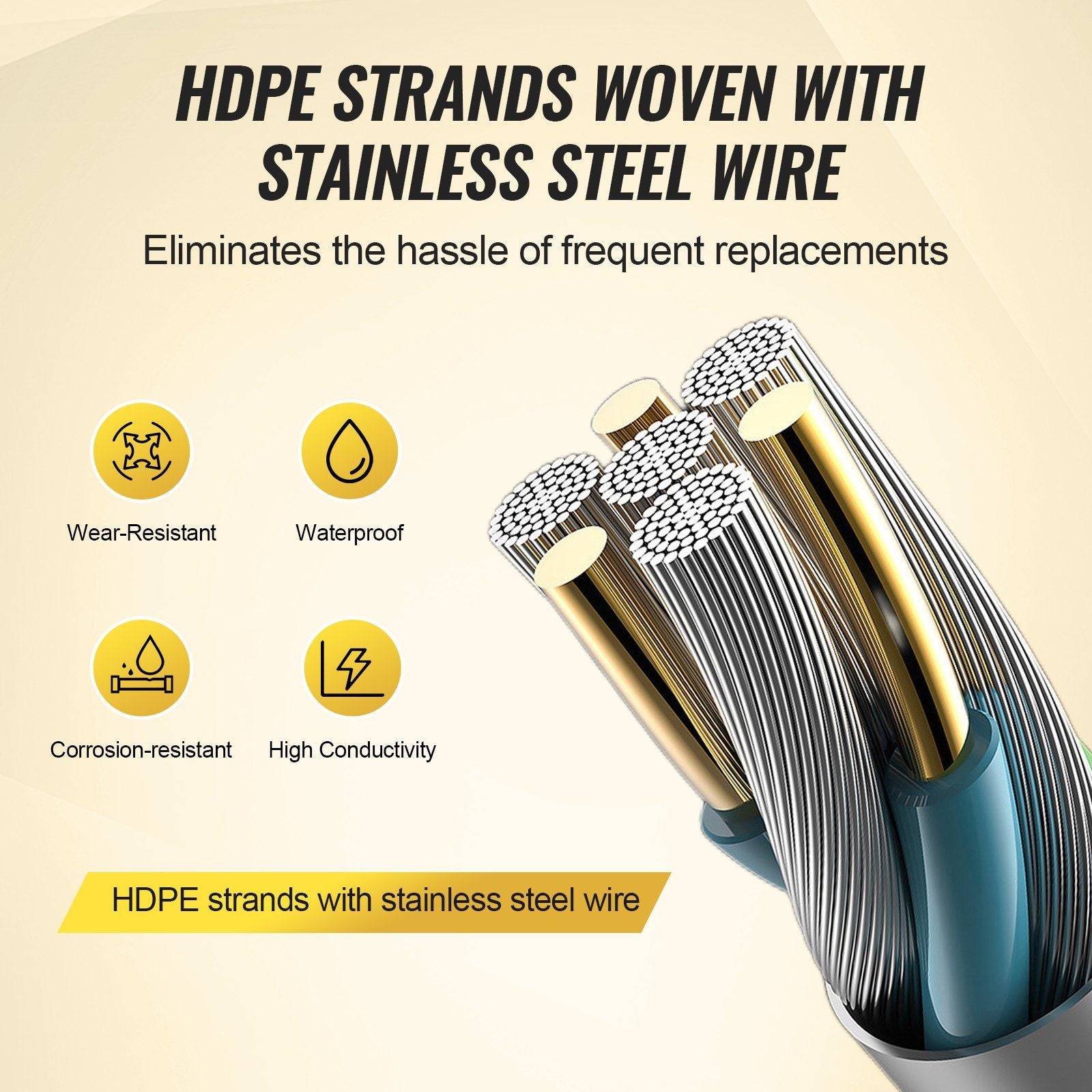 Electric Fence Wire, 3366Ft 1026M Portable Polywire, 1/8" Diameter 6 Stainless Steel Strands for Reliable V952-WLDXJSKJSK333Z33CY3