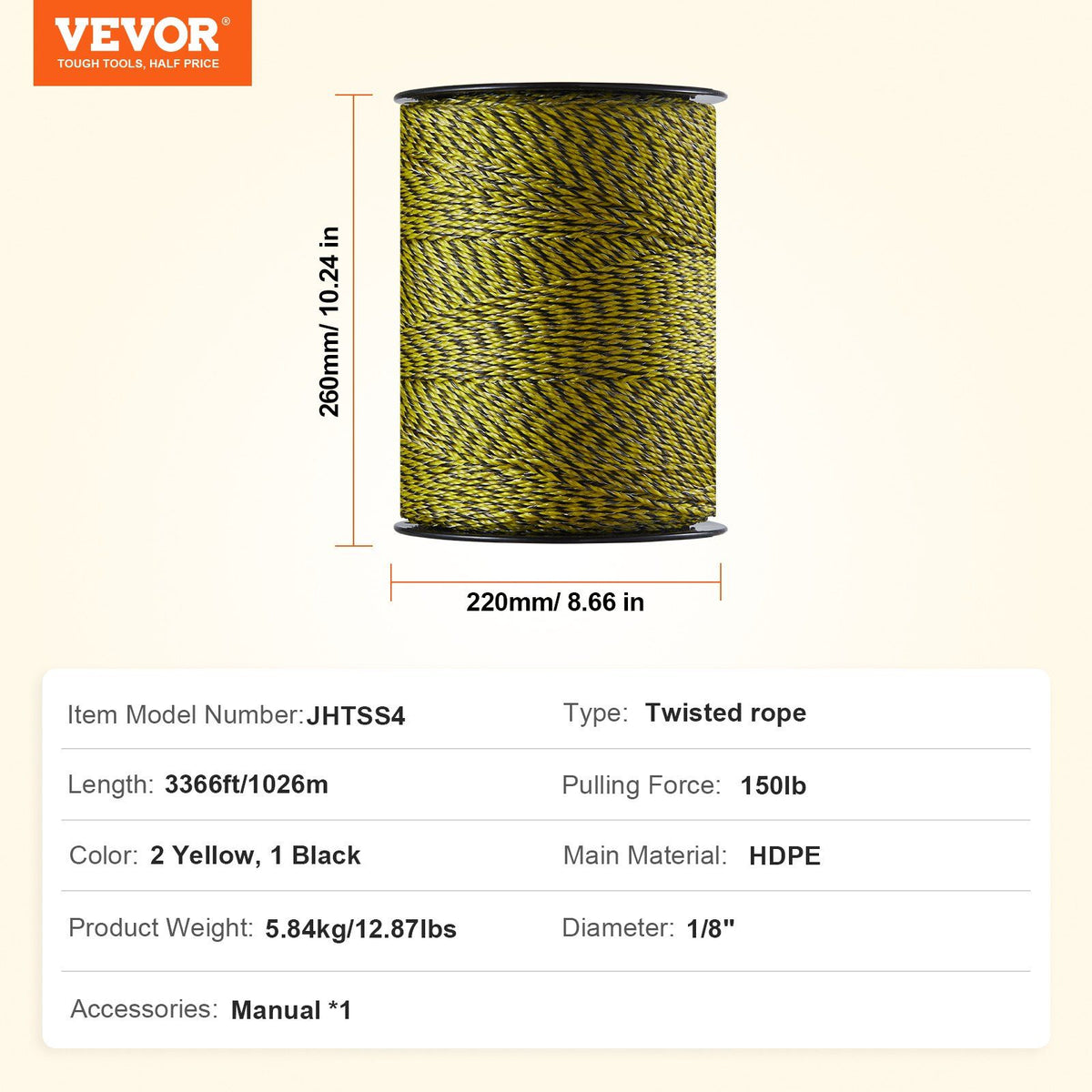 Electric Fence Wire, 3366Ft 1026M Portable Polywire, 1/8" Diameter 6 Stainless Steel Strands for Reliable V952-WLDXJSKJSK333Z33CY3