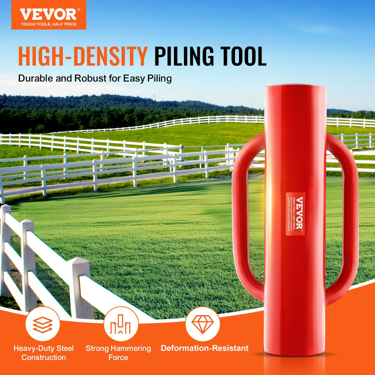 Fence Post Driver with Handles, 2.7 in Inner Diameter T Post Pole Pounder, 14LB Heavy Duty Carbon Steel Hand V952-WLDZQ27INCH1W6YQMV0