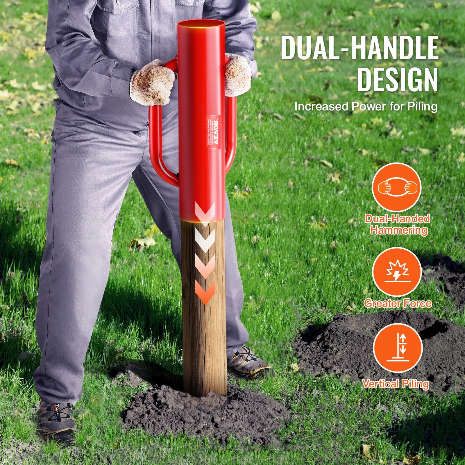 Fence Post Driver with Handles, 2.7 in Inner Diameter T Post Pole Pounder, 14LB Heavy Duty Carbon Steel Hand V952-WLDZQ27INCH1W6YQMV0