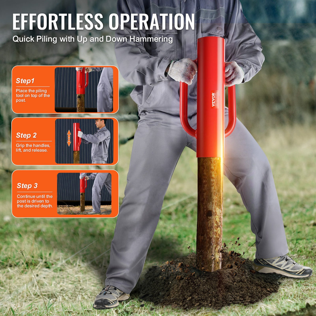 Fence Post Driver with Handles, 2.7 in Inner Diameter T Post Pole Pounder, 14LB Heavy Duty Carbon Steel Hand V952-WLDZQ27INCH1W6YQMV0