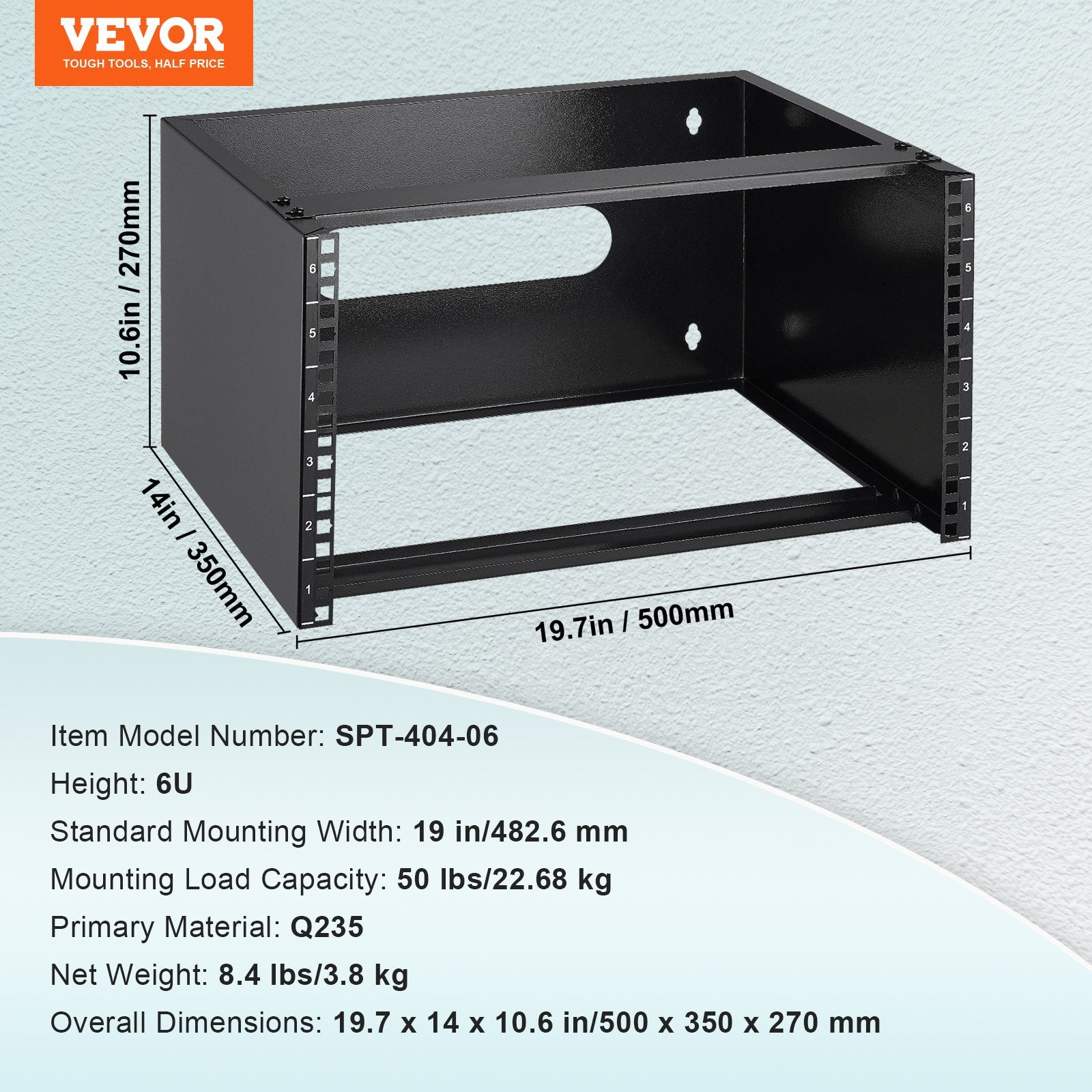 6U Wall Mount Network Rack, 14 in/355.6 mm Depth, 50 lbs/22.68 kg Max Weight Capacity Wall Mount Server Rack V952-WLJJ6U14YC007I4RXV0