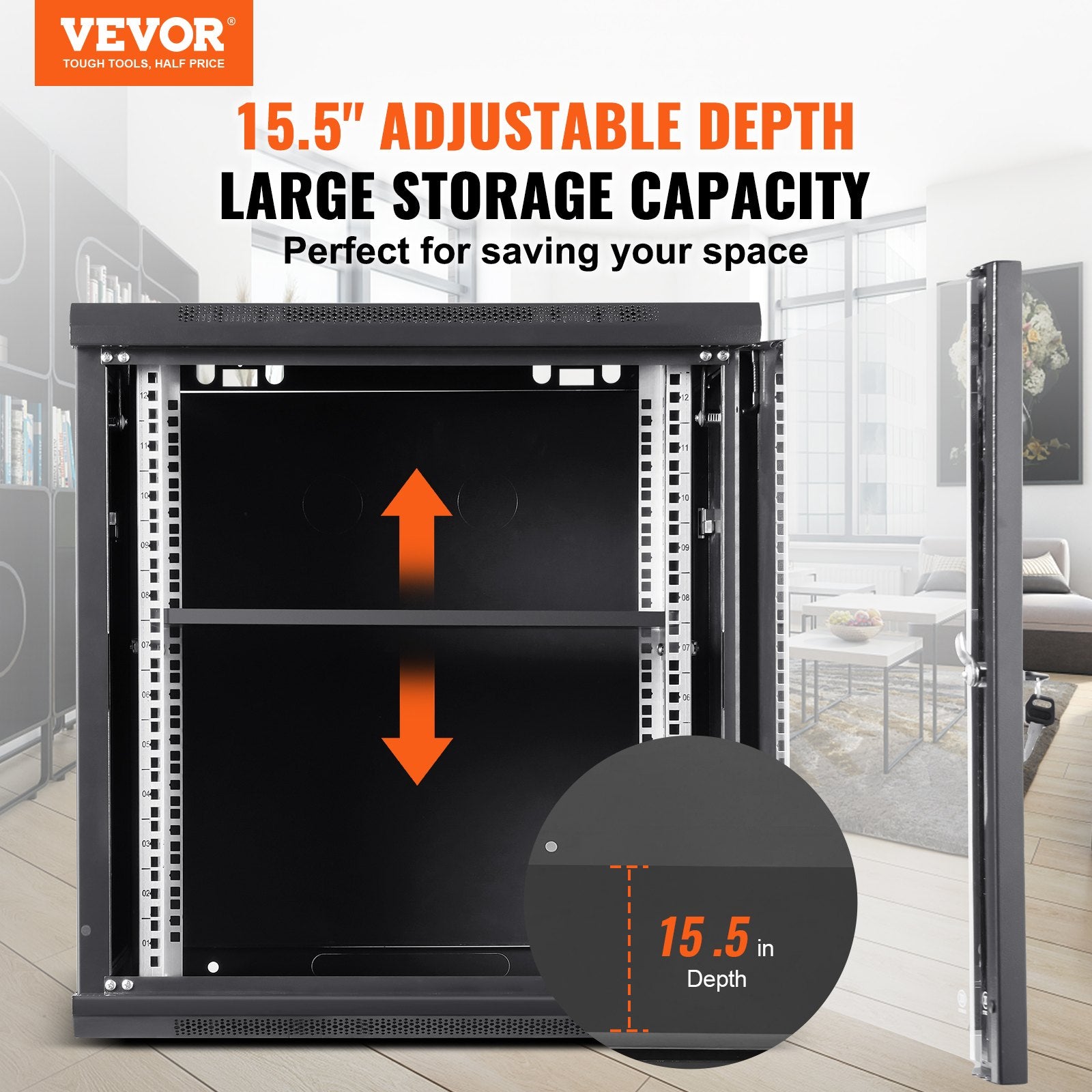9U Wall Mount Network Server Cabinet, 39.37 cm Deep, Server Rack Cabinet Enclosure, 90.7 kg Max. V952-WLJJGHBL9U1552RC3V0