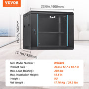 9U Wall Mount Network Server Cabinet, 39.37 cm Deep, Server Rack Cabinet Enclosure, 90.7 kg Max. V952-WLJJGHBL9U1552RC3V0