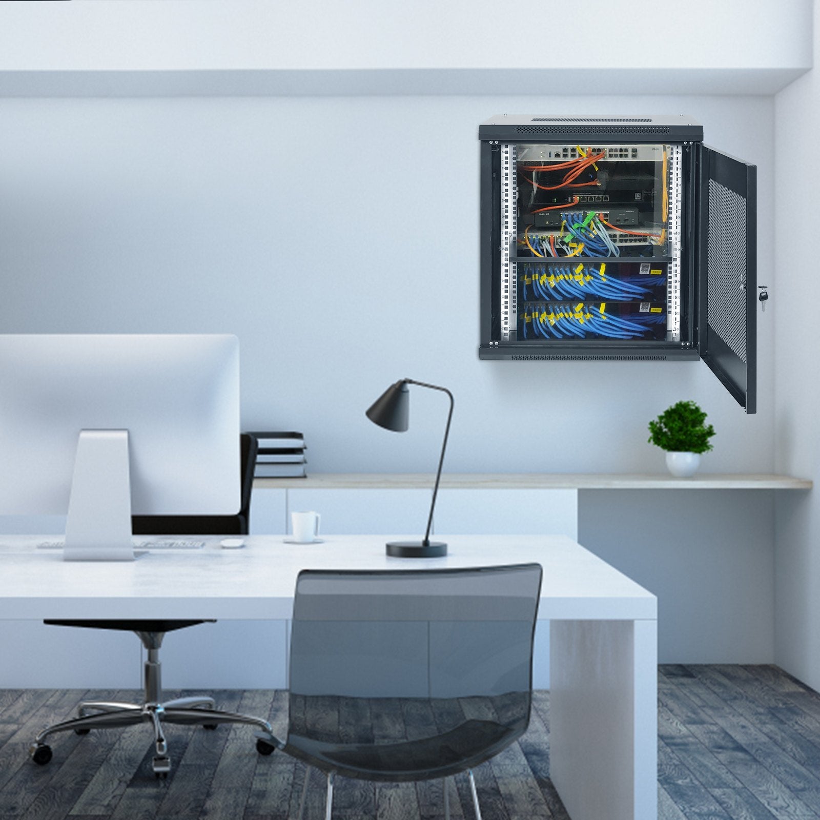 12U Wall Mount Network Server Cabinet, 15.5'' Deep, Server Rack Cabinet Enclosure, 200 lbs Max. V952-WLJJWZB12U155GP35V0