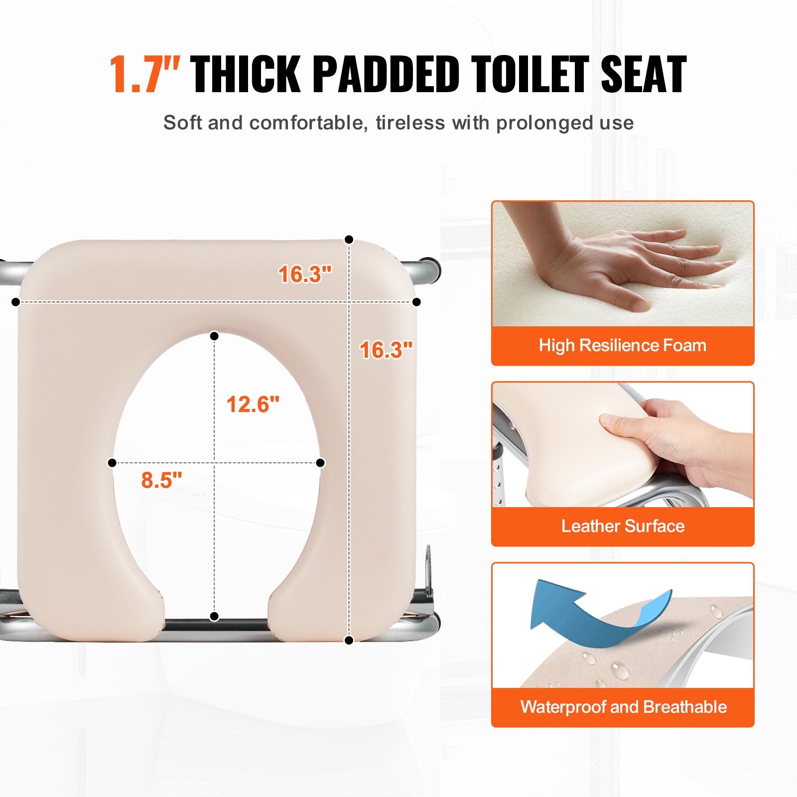 Commode Chair, Bedside Commode with Padded Seat, Drop-Down Arms, 7-Level Adjustable Height, 5.8L Removable V952-WLKBS350BGRZ6CIGBV0