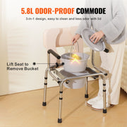 Commode Chair, Bedside Commode with Padded Seat, Drop-Down Arms, 7-Level Adjustable Height, 5.8L Removable V952-WLKBS350BGRZ6CIGBV0