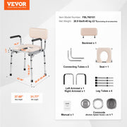 Commode Chair, Bedside Commode with Padded Seat, Drop-Down Arms, 7-Level Adjustable Height, 5.8L Removable V952-WLKBS350BGRZ6CIGBV0
