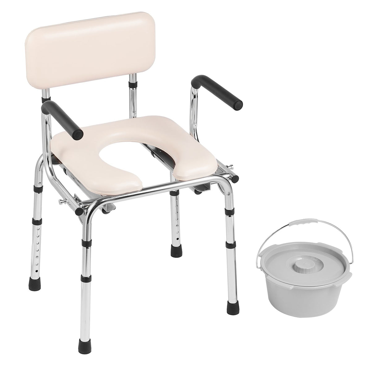 Commode Chair, Bedside Commode with Padded Seat, Drop-Down Arms, 7-Level Adjustable Height, 5.8L Removable V952-WLKBS350BGRZ6CIGBV0