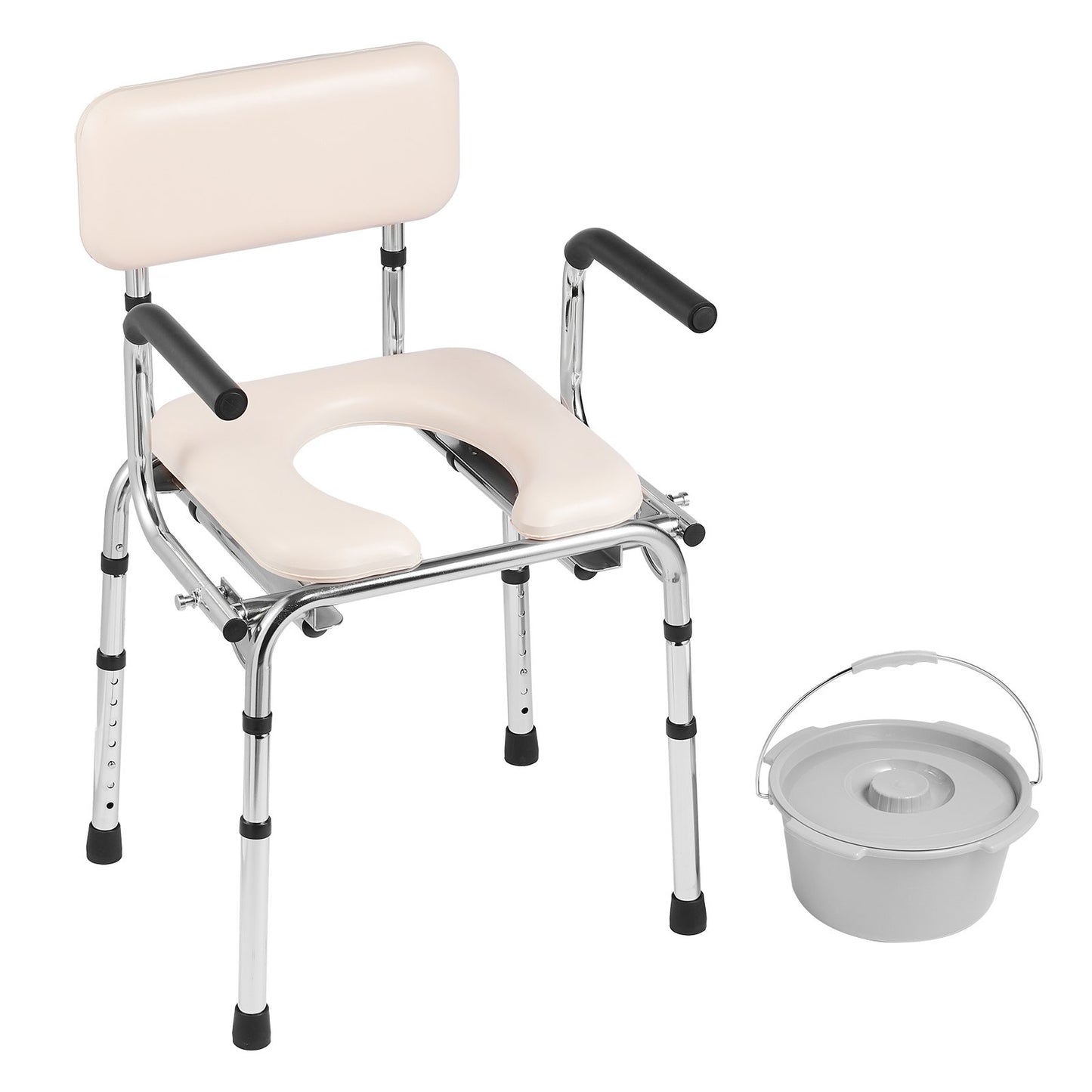 Commode Chair, Bedside Commode with Padded Seat, Drop-Down Arms, 7-Level Adjustable Height, 5.8L Removable V952-WLKBS350BGRZ6CIGBV0