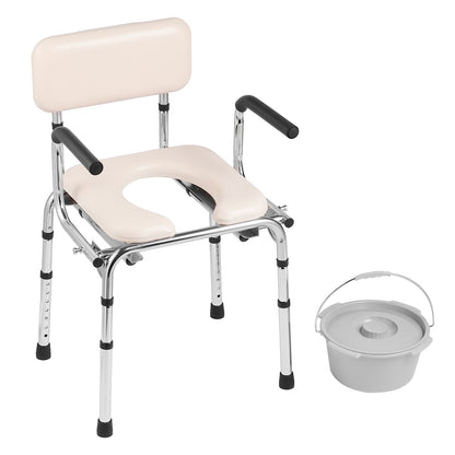 Commode Chair, Bedside Commode with Padded Seat, Drop-Down Arms, 7-Level Adjustable Height, 5.8L Removable V952-WLKBS350BGRZ6CIGBV0