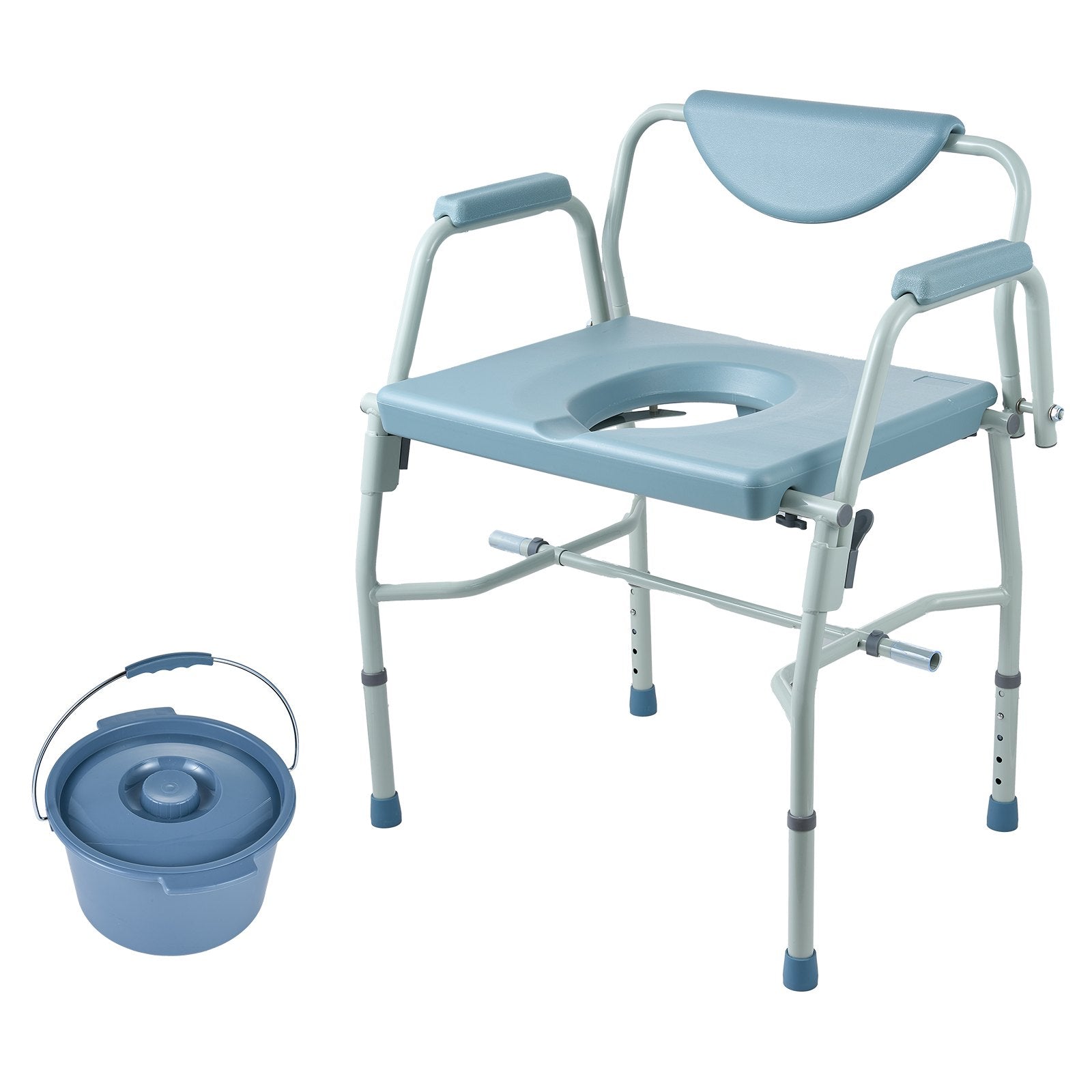 Commode Chair, Bedside Commode with Drop-Down Arms and Detachable Backrest, 5-Level Adjustable Height, 7L V952-WLKBSGYZD1009SMAXV0