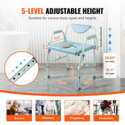 Commode Chair, Bedside Commode with Drop-Down Arms and Detachable Backrest, 5-Level Adjustable Height, 7L V952-WLKBSGYZD1009SMAXV0