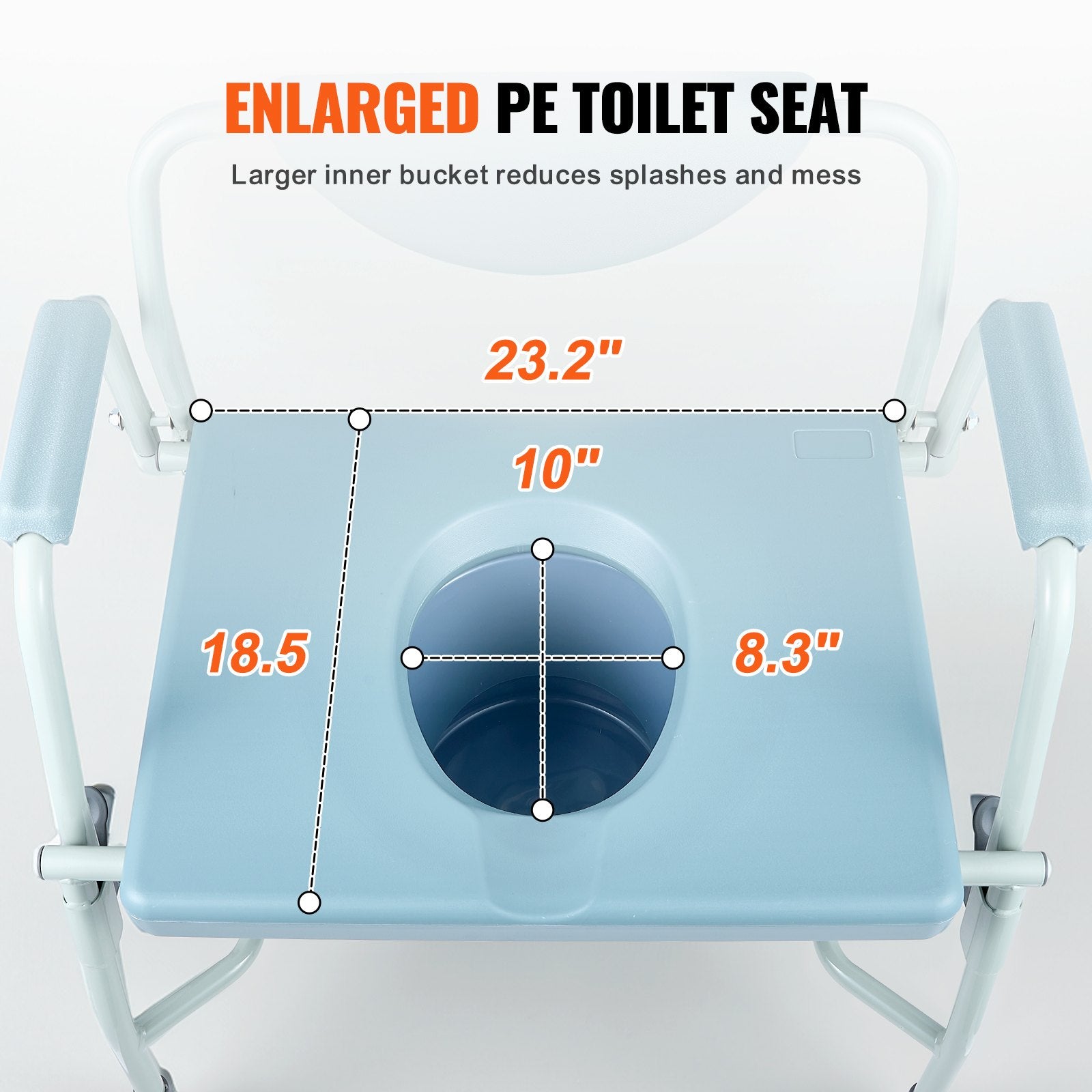 Commode Chair, Bedside Commode with Drop-Down Arms and Detachable Backrest, 5-Level Adjustable Height, 7L V952-WLKBSGYZD1009SMAXV0