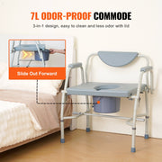 Commode Chair, Bedside Commode with Drop-Down Arms and Detachable Backrest, 5-Level Adjustable Height, 7L V952-WLKBSGYZD1009SMAXV0