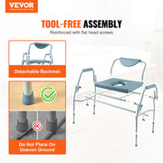 Commode Chair, Bedside Commode with Drop-Down Arms and Detachable Backrest, 5-Level Adjustable Height, 7L V952-WLKBSGYZD1009SMAXV0