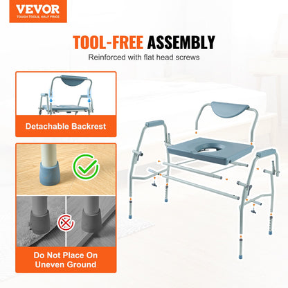 Commode Chair, Bedside Commode with Drop-Down Arms and Detachable Backrest, 5-Level Adjustable Height, 7L V952-WLKBSGYZD1009SMAXV0