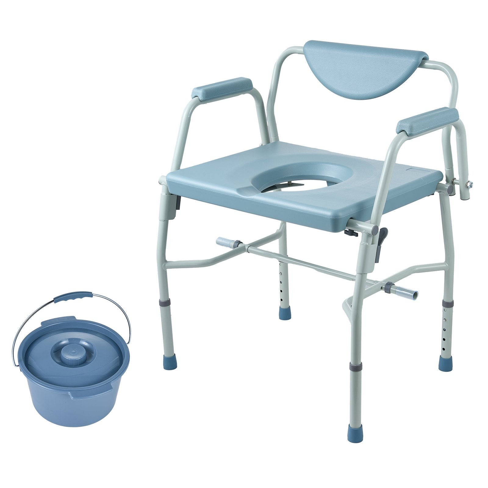 Commode Chair, Bedside Commode with Drop-Down Arms and Detachable Backrest, 5-Level Adjustable Height, 7L V952-WLKBSGYZD1009SMAXV0