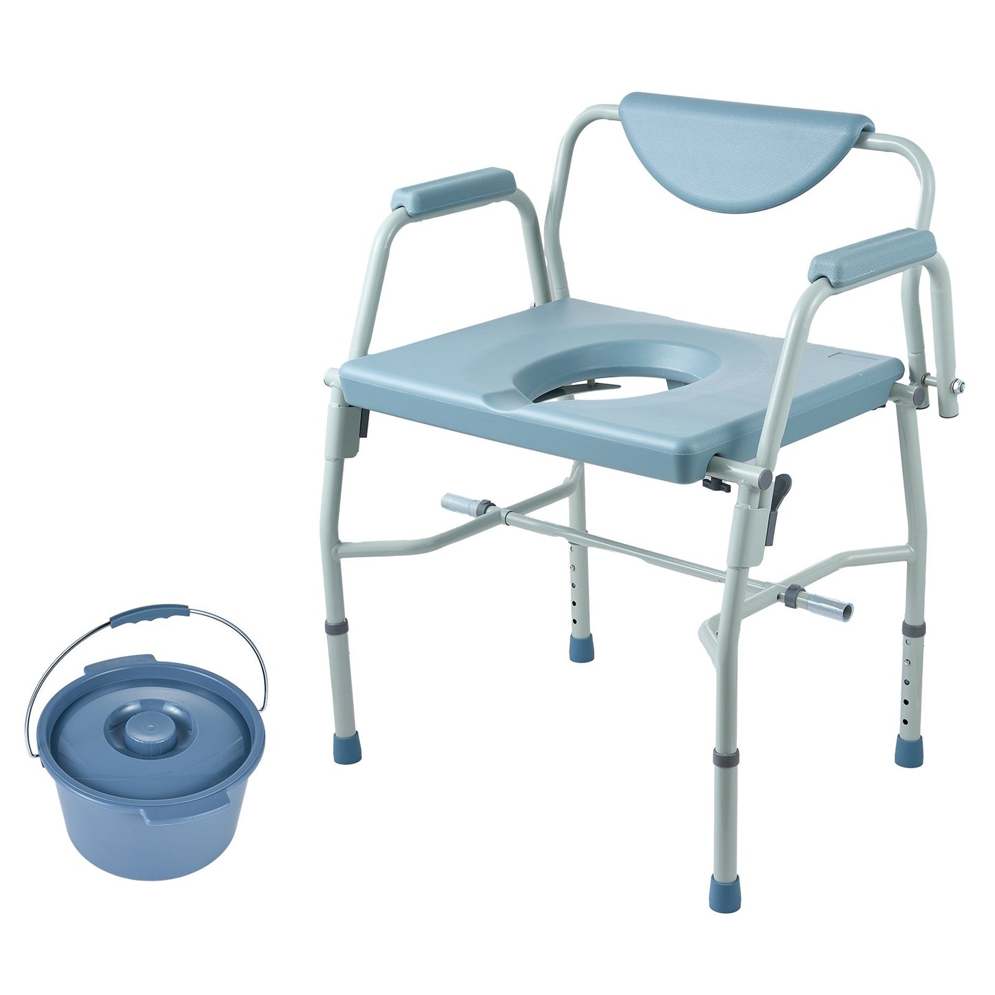 Commode Chair, Bedside Commode with Drop-Down Arms and Detachable Backrest, 5-Level Adjustable Height, 7L V952-WLKBSGYZD1009SMAXV0