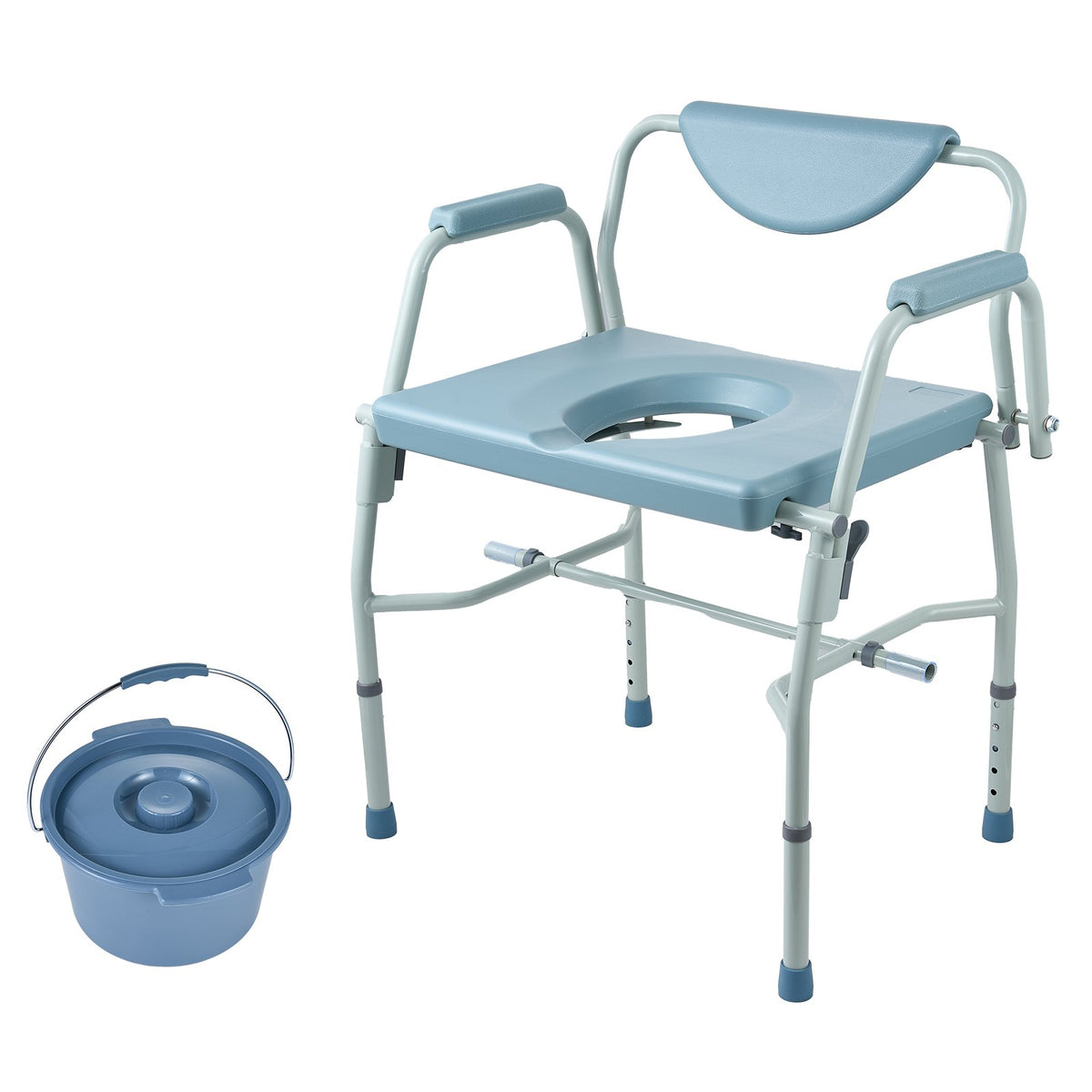 Commode Chair, Bedside Commode with Drop-Down Arms and Detachable Backrest, 5-Level Adjustable Height, 7L V952-WLKBSGYZD1009SMAXV0
