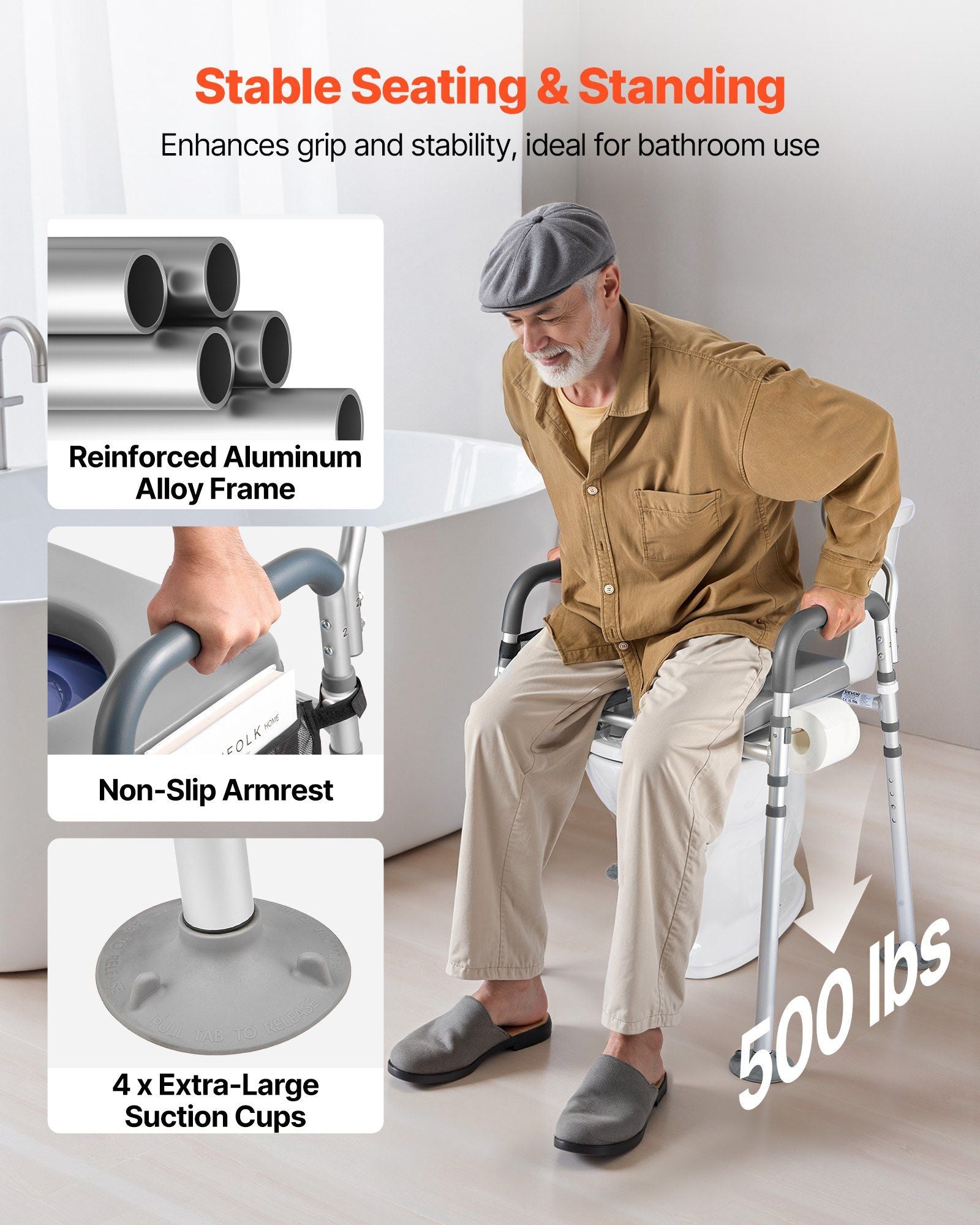 Bedside Commode Chair, 227 kg Capacity, 4-in-1 Portable Toilet and Raised Toilet Seat with Padded Seat & V952-WLKBSLRZD500Y4MTK001V0