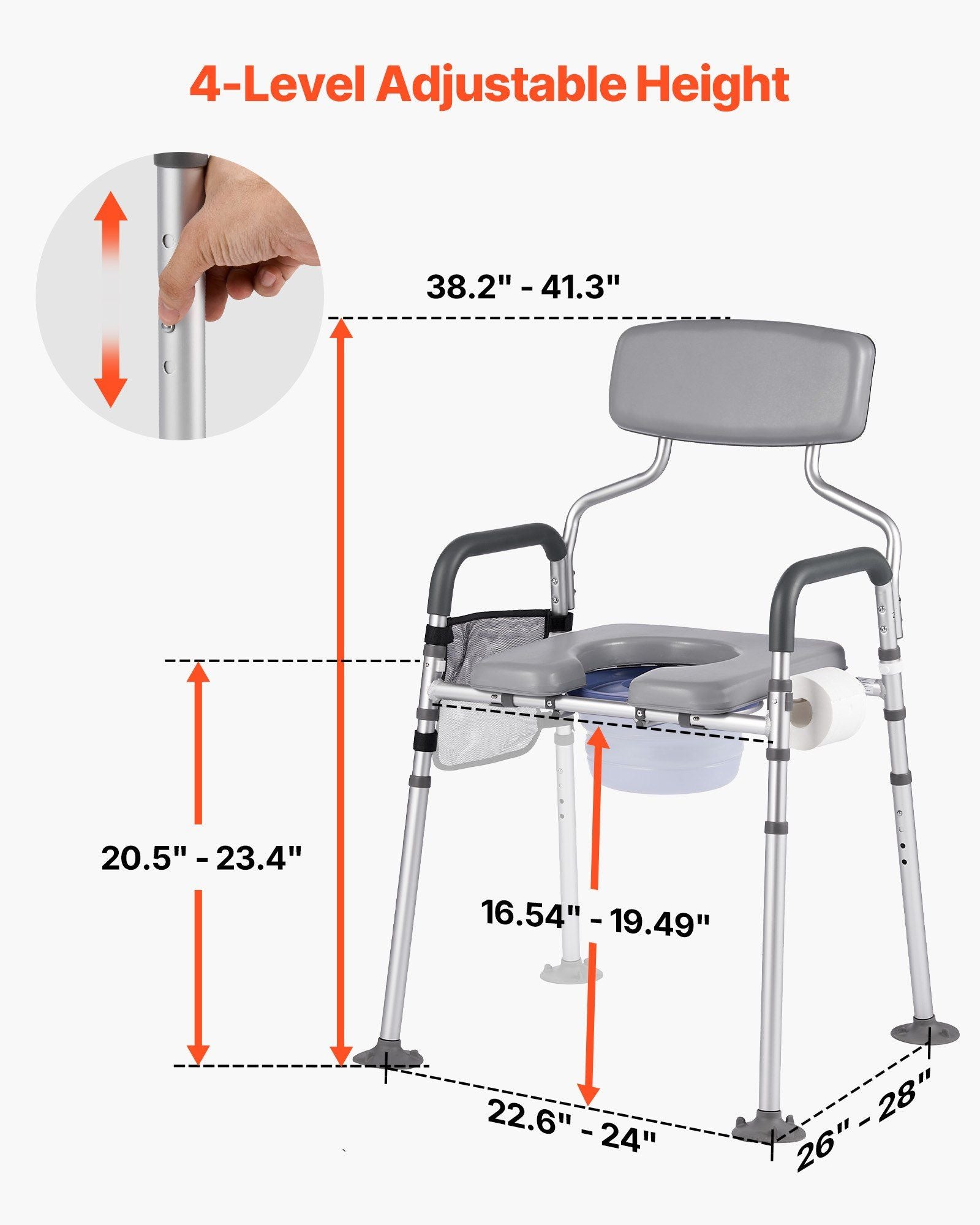 Bedside Commode Chair, 227 kg Capacity, 4-in-1 Portable Toilet and Raised Toilet Seat with Padded Seat & V952-WLKBSLRZD500Y4MTK001V0