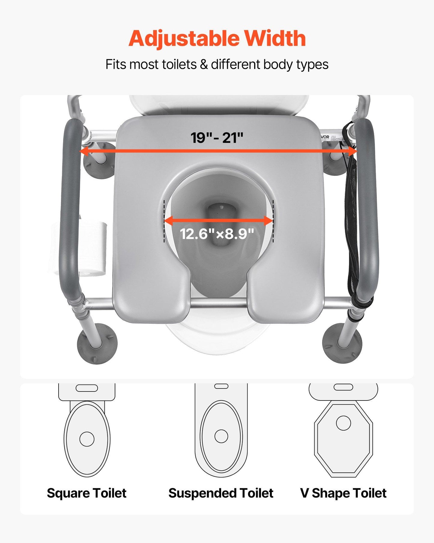 Bedside Commode Chair, 227 kg Capacity, 4-in-1 Portable Toilet and Raised Toilet Seat with Padded Seat & V952-WLKBSLRZD500Y4MTK001V0