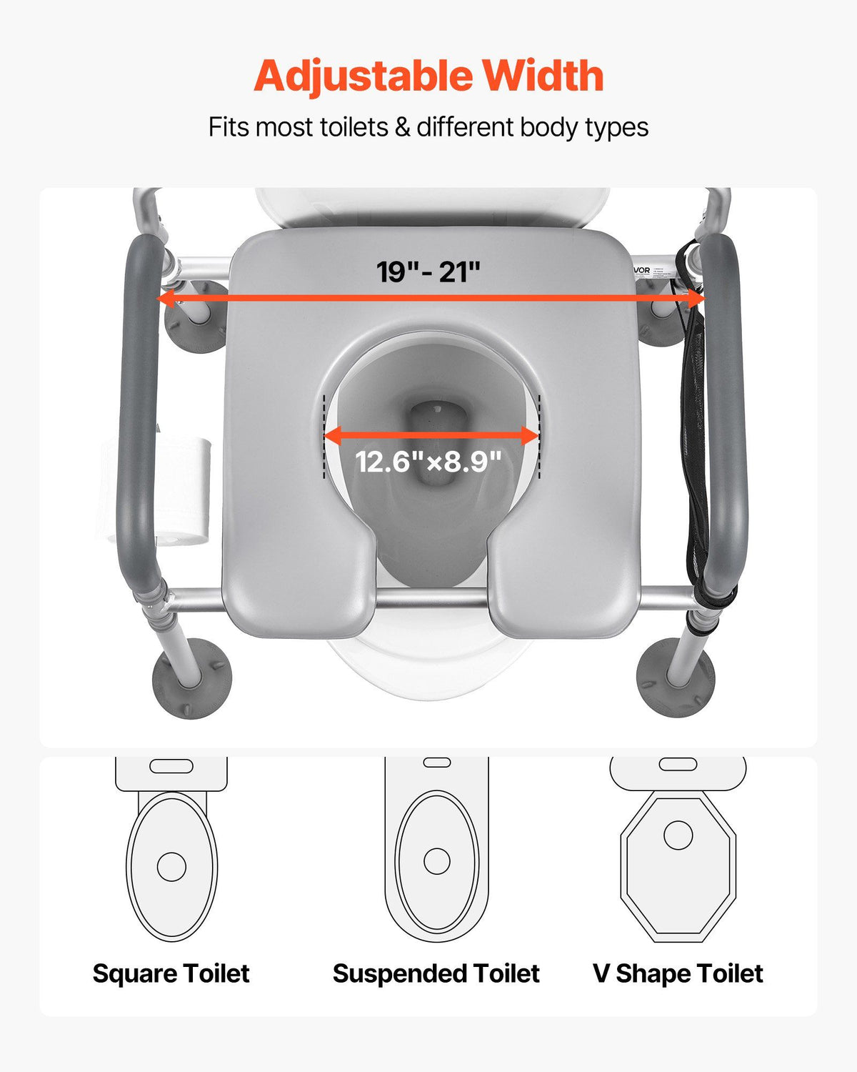 Bedside Commode Chair, 227 kg Capacity, 4-in-1 Portable Toilet and Raised Toilet Seat with Padded Seat & V952-WLKBSLRZD500Y4MTK001V0
