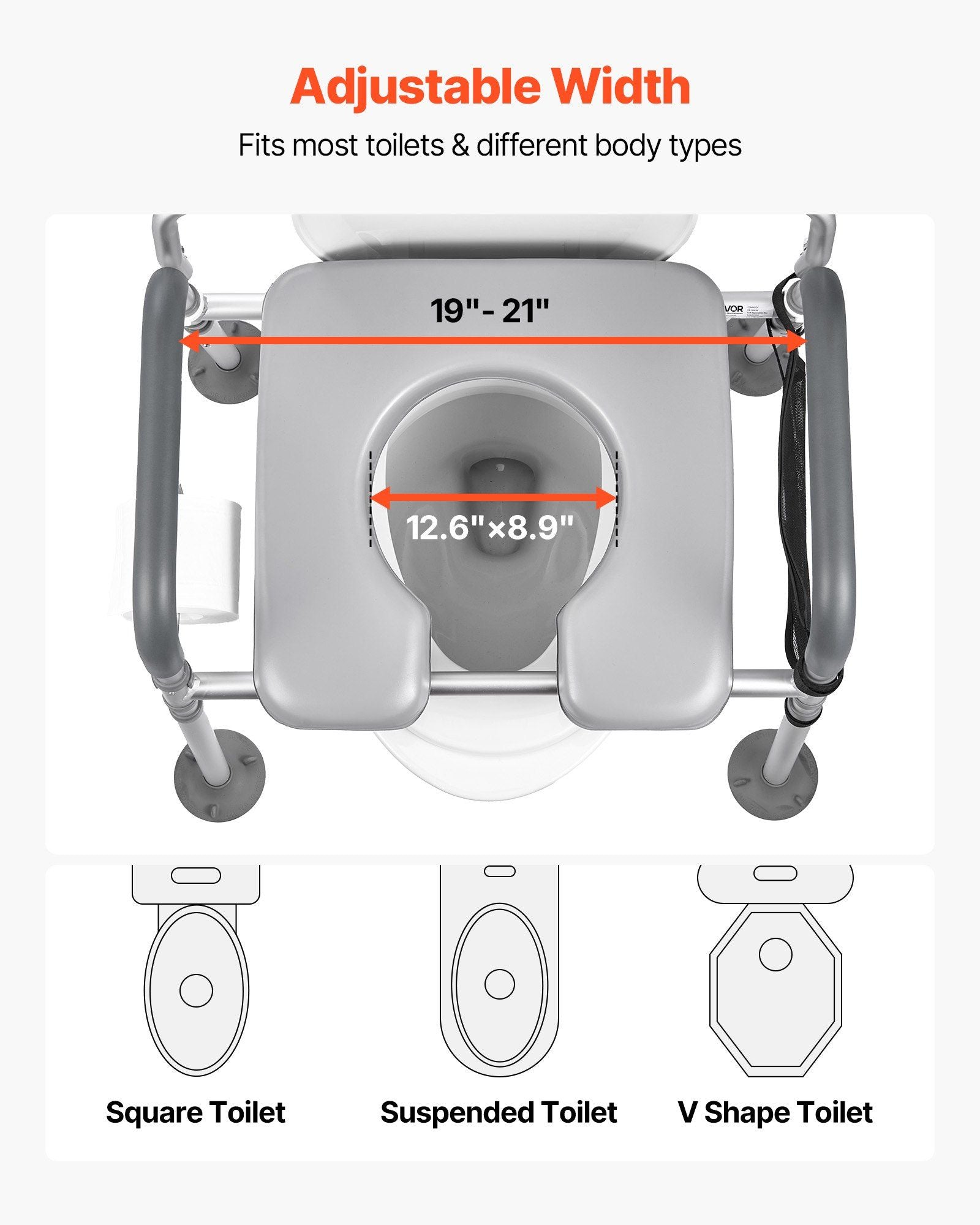 Bedside Commode Chair, 227 kg Capacity, 4-in-1 Portable Toilet and Raised Toilet Seat with Padded Seat & V952-WLKBSLRZD500Y4MTK001V0