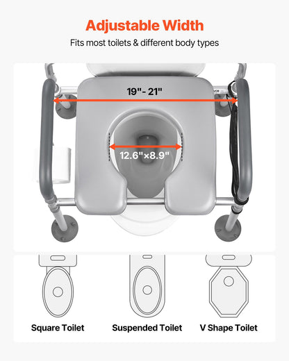 Bedside Commode Chair, 227 kg Capacity, 4-in-1 Portable Toilet and Raised Toilet Seat with Padded Seat & V952-WLKBSLRZD500Y4MTK001V0