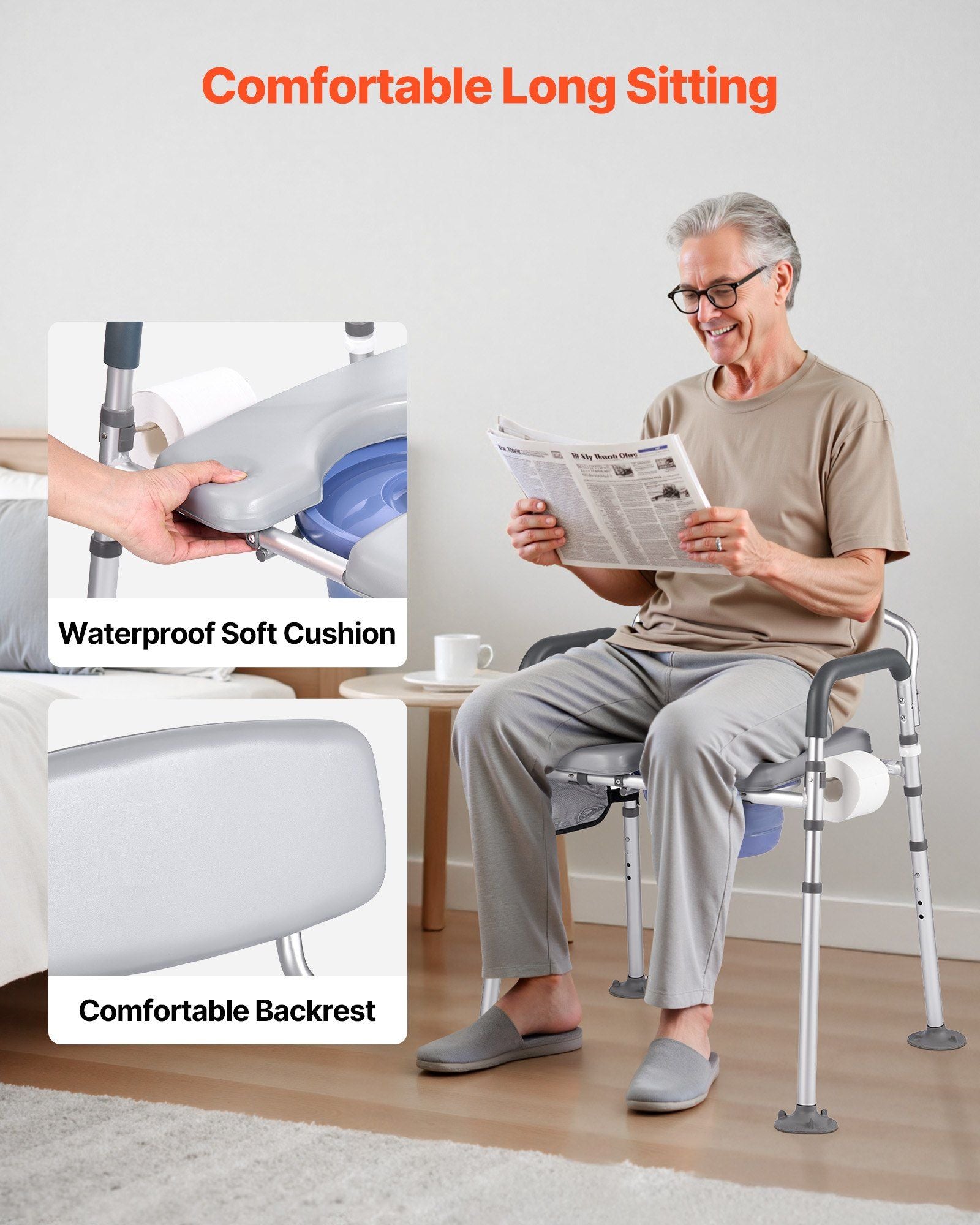 Bedside Commode Chair, 227 kg Capacity, 4-in-1 Portable Toilet and Raised Toilet Seat with Padded Seat & V952-WLKBSLRZD500Y4MTK001V0