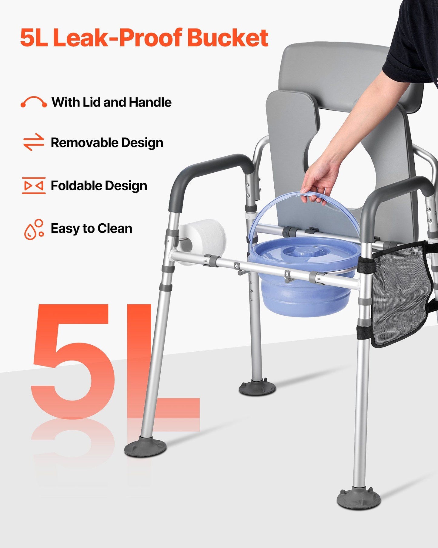 Bedside Commode Chair, 227 kg Capacity, 4-in-1 Portable Toilet and Raised Toilet Seat with Padded Seat & V952-WLKBSLRZD500Y4MTK001V0
