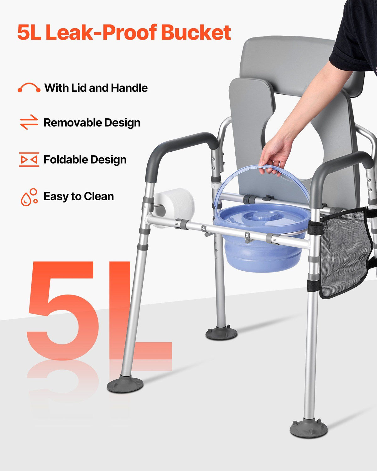 Bedside Commode Chair, 227 kg Capacity, 4-in-1 Portable Toilet and Raised Toilet Seat with Padded Seat & V952-WLKBSLRZD500Y4MTK001V0