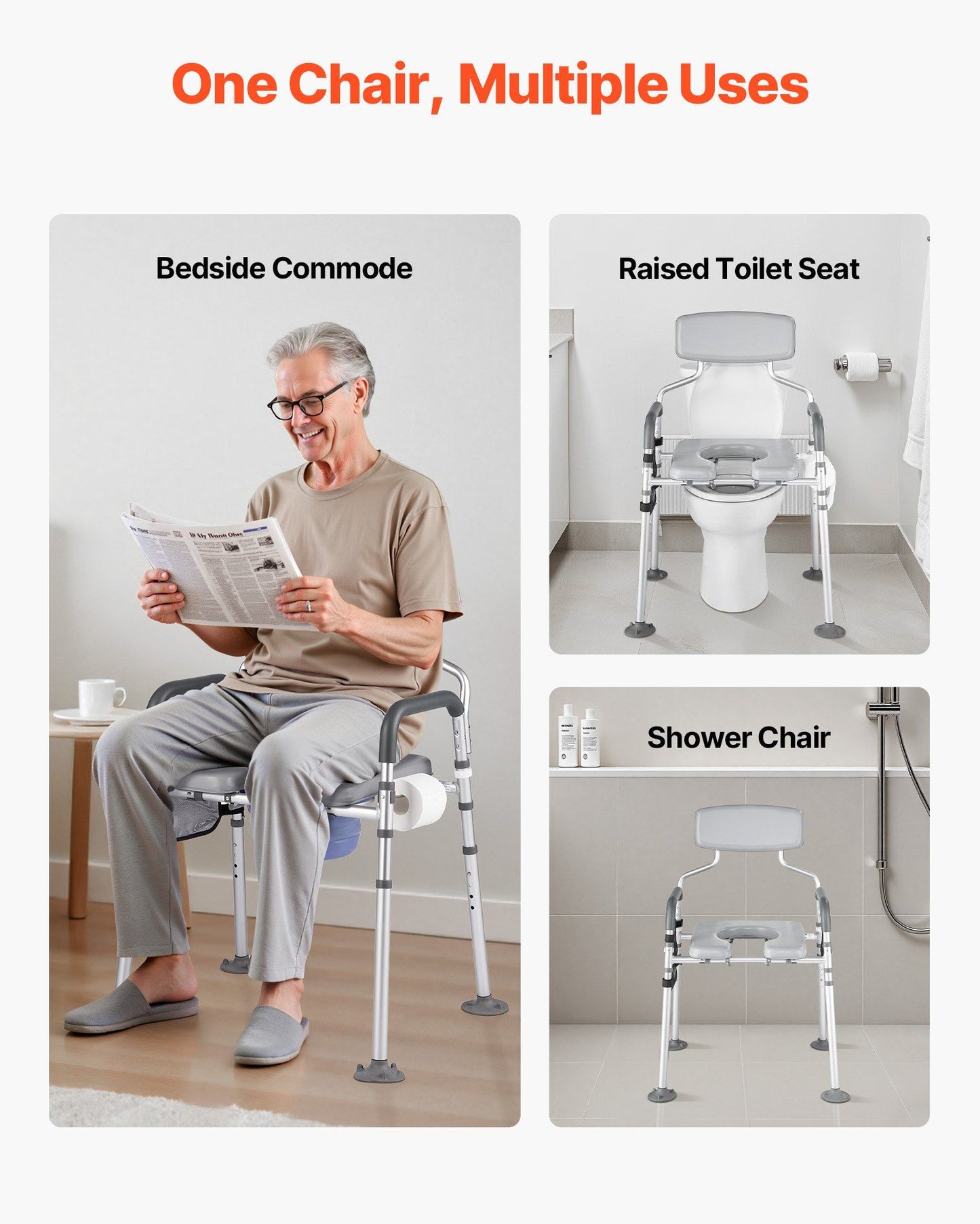 Bedside Commode Chair, 227 kg Capacity, 4-in-1 Portable Toilet and Raised Toilet Seat with Padded Seat & V952-WLKBSLRZD500Y4MTK001V0