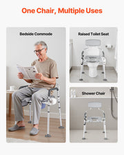 Bedside Commode Chair, 227 kg Capacity, 4-in-1 Portable Toilet and Raised Toilet Seat with Padded Seat & V952-WLKBSLRZD500Y4MTK001V0