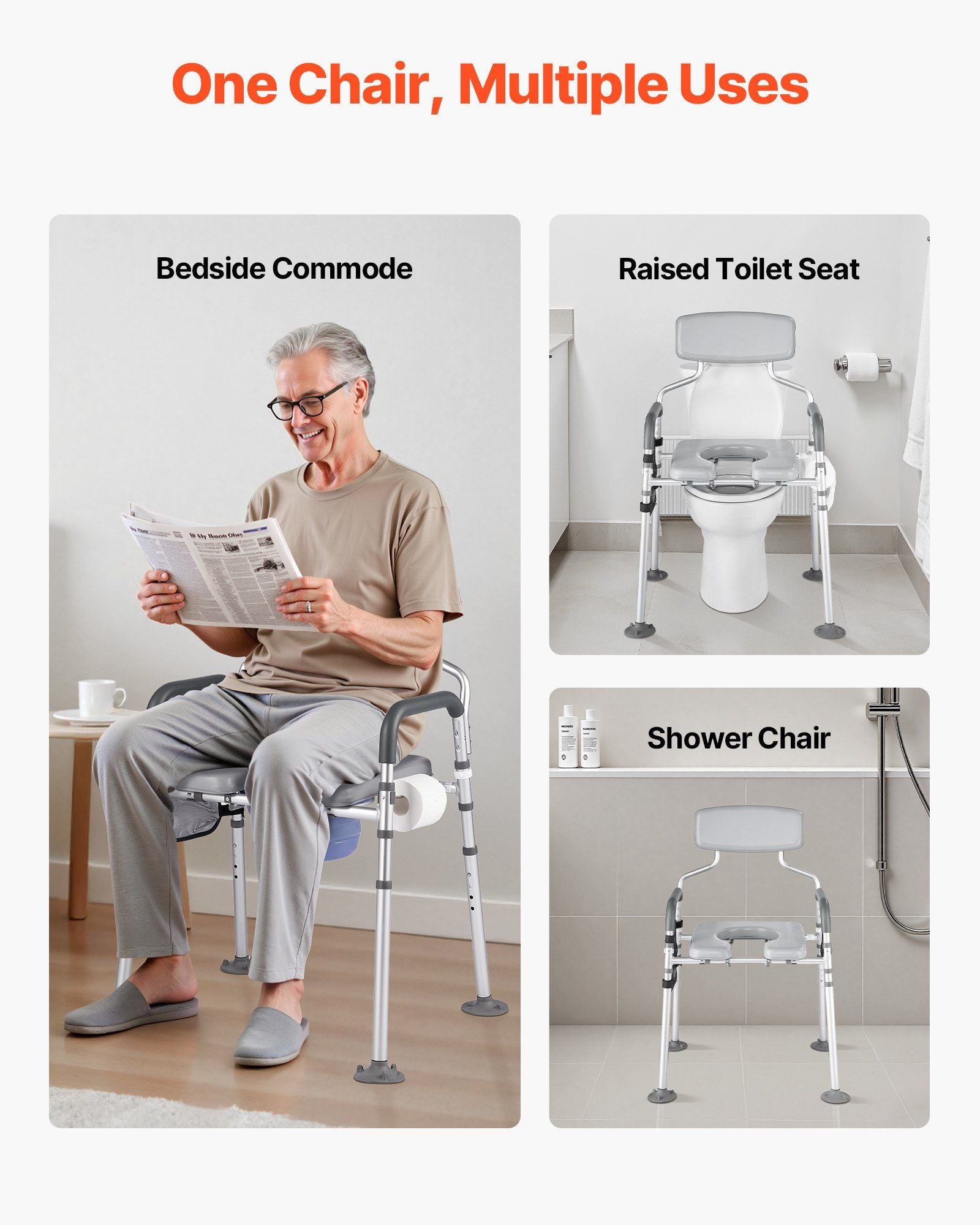 Bedside Commode Chair, 227 kg Capacity, 4-in-1 Portable Toilet and Raised Toilet Seat with Padded Seat & V952-WLKBSLRZD500Y4MTK001V0