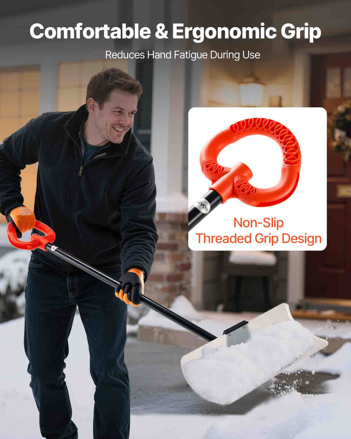 Snow Pusher Shovel, 61 cm Wide Outdoor Snowplow Shovel with Ergonomic Grip, HDPE Plastic Blade, Winter V952-WLKSL2025INC5GA89001V0