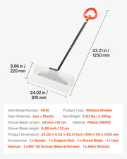 Snow Pusher Shovel, 61 cm Wide Outdoor Snowplow Shovel with Ergonomic Grip, HDPE Plastic Blade, Winter V952-WLKSL2025INC5GA89001V0